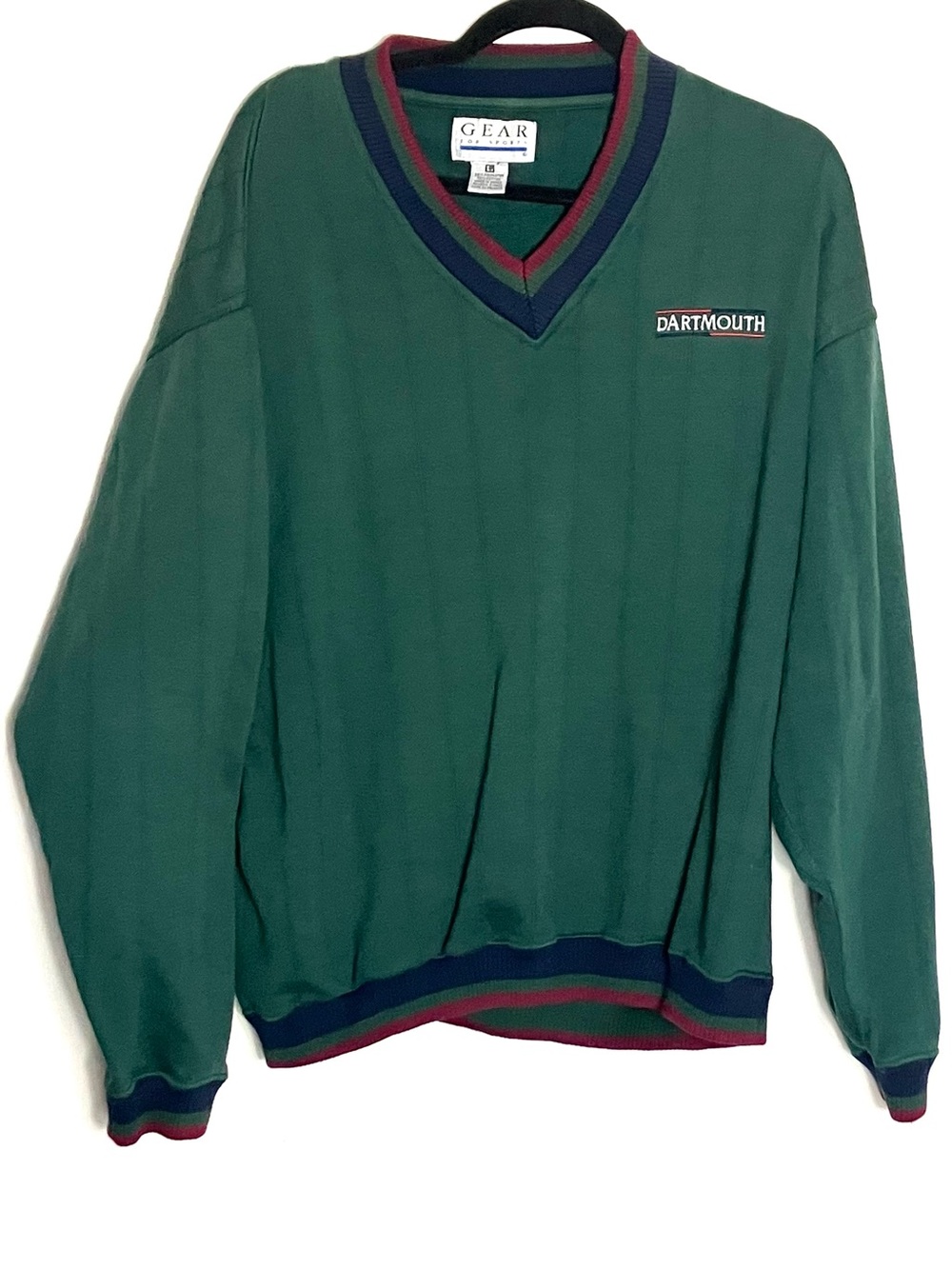 Vintage GEAR 90s Dartmouth Collegiate V Neck Ringer sweatshirt Large